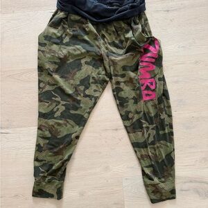 Zumba Fitness Camo Track Joggers with Pink ZUMBA Text